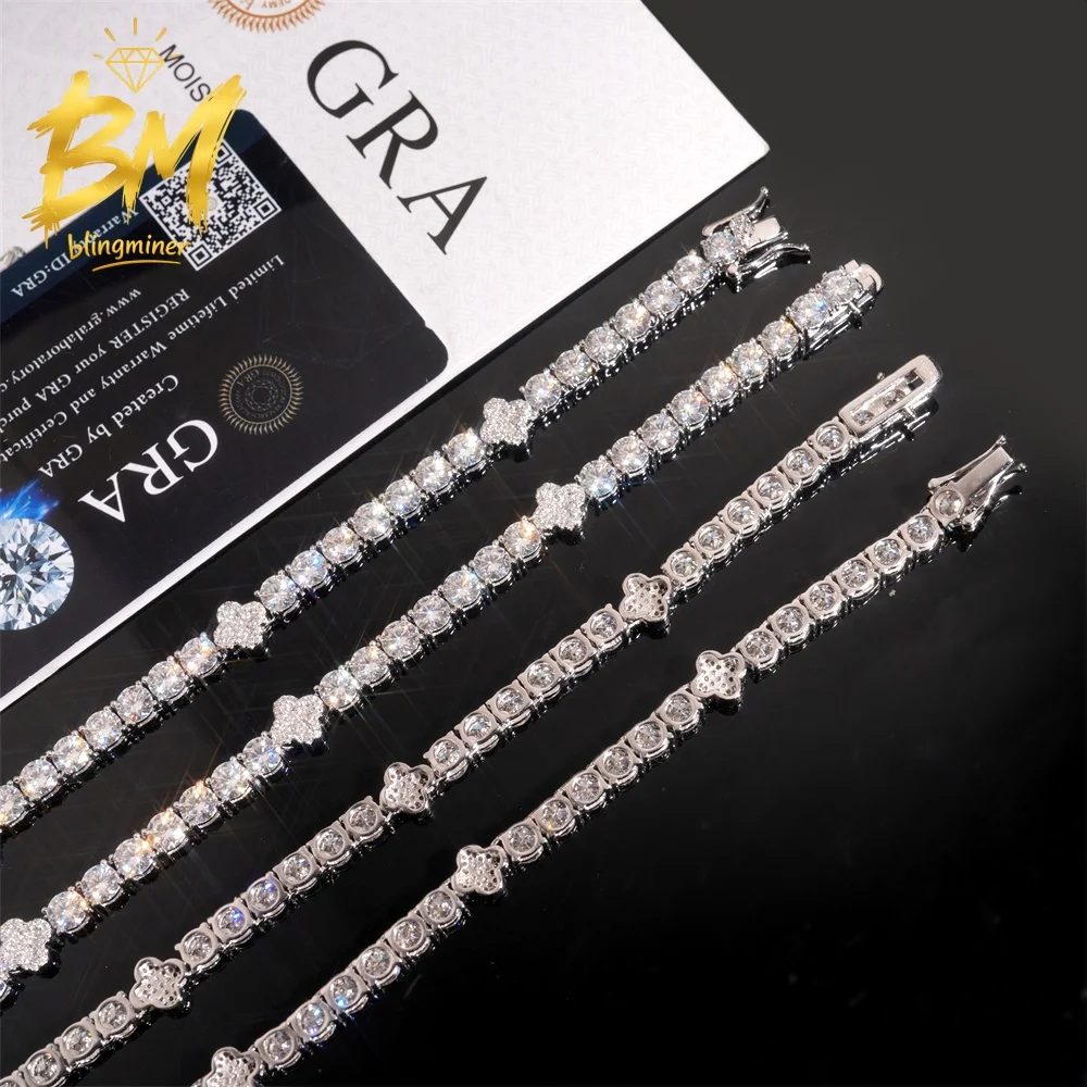 Blingminer 5mm VVS Moissanite Tennis Chain Iced Out Necklaces For Men S925 Silver Pass Diamonds Tester Free Shipping