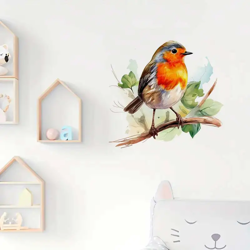 Cute Colorful Robin Bird Wall Sticker Bathroom Living Room Background Decorations Wallpaper Creative Animals Stickers S294