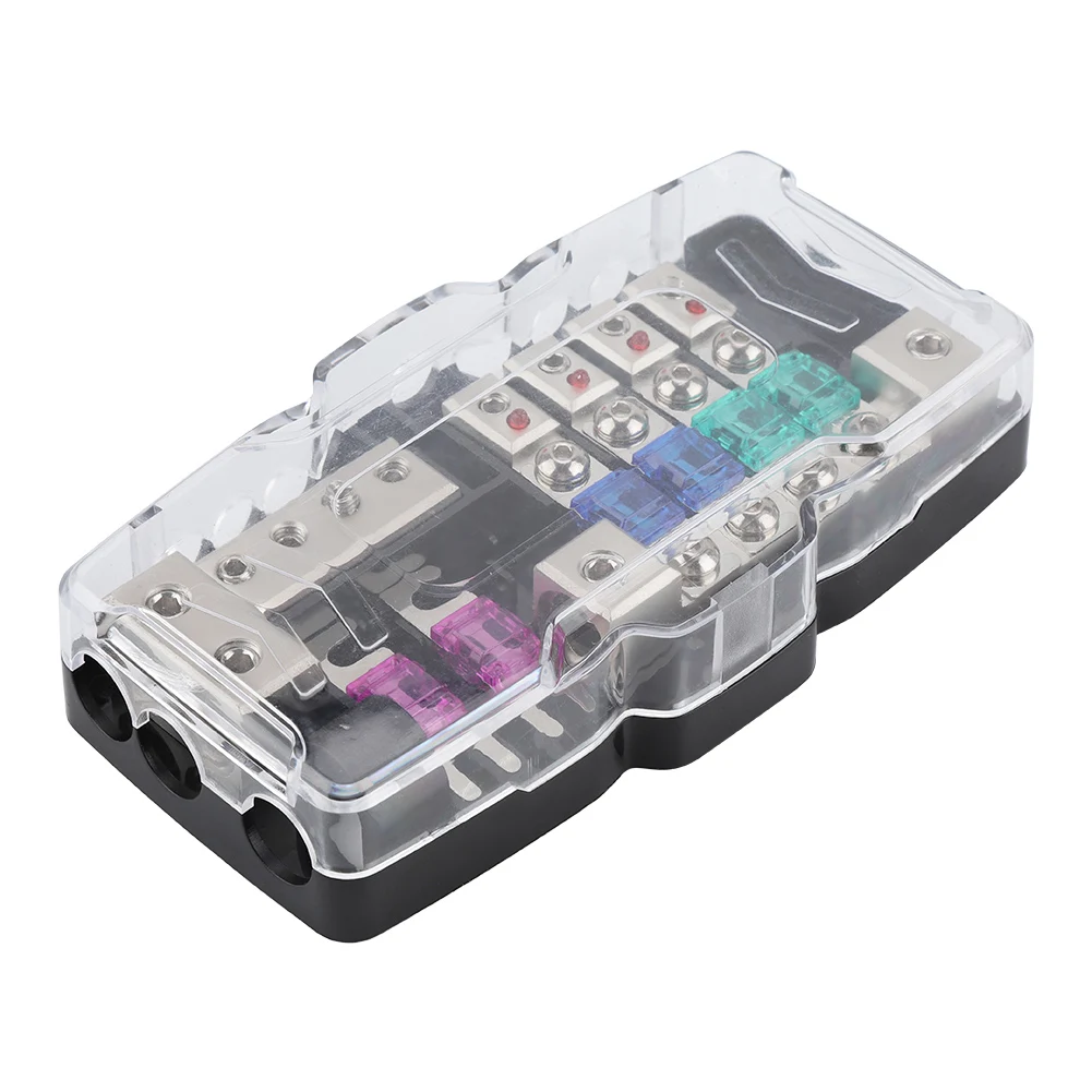 

Car Fuse Holder, 4-Way Mini RV Fuse Block, 20GA/4GA IN 44GA/8GA OUT Fuse Holder For Car RV Boat Audio System Protection