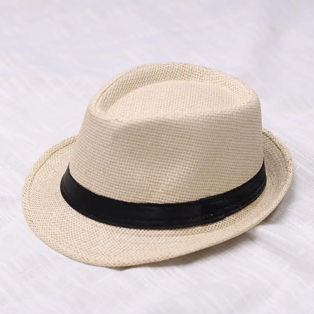 2023 Jazz Hat Men Women Straw Hat Summer Beach Sun Hats Fedoras Ribbon Casual Cowboy Jazz Cap Gangster Cap Unisex Panama Hat