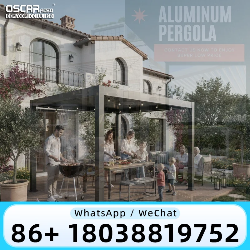4X6m Automatic Louvered Roof Structure with Color Changing LED for Outdoor Patio Backyard pergola