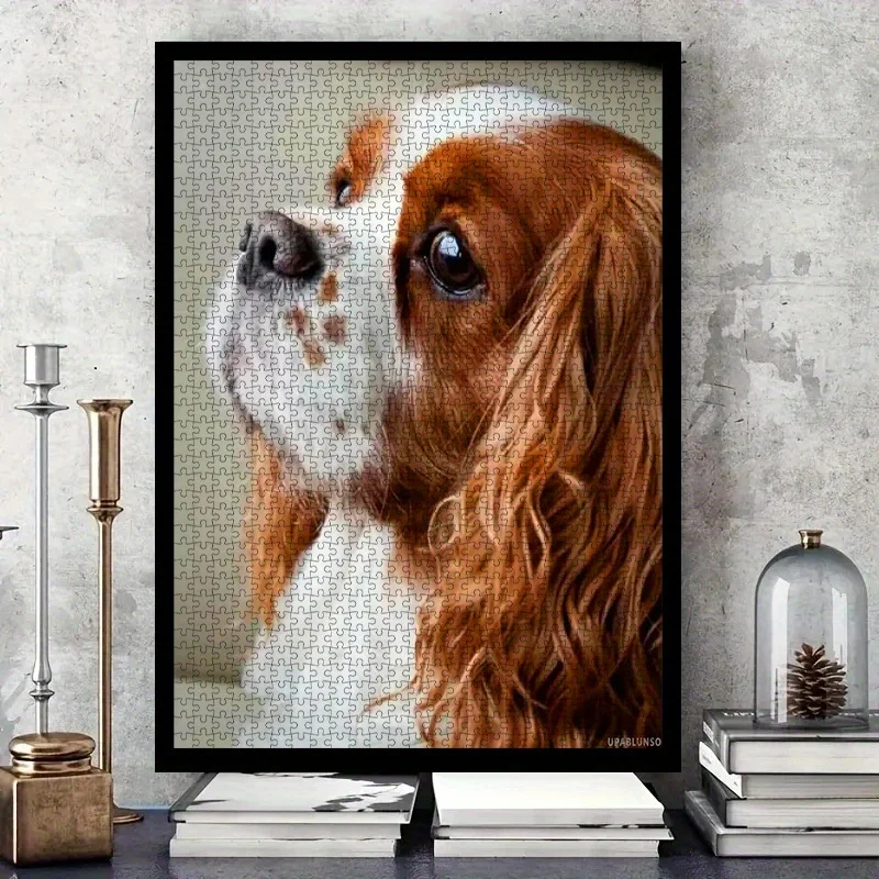 1000pcs DIY Paper Puzzle, Cute Cavalier King Charles Spaniel High-Quality White Card Material, Suitable for Parent-Youngsters