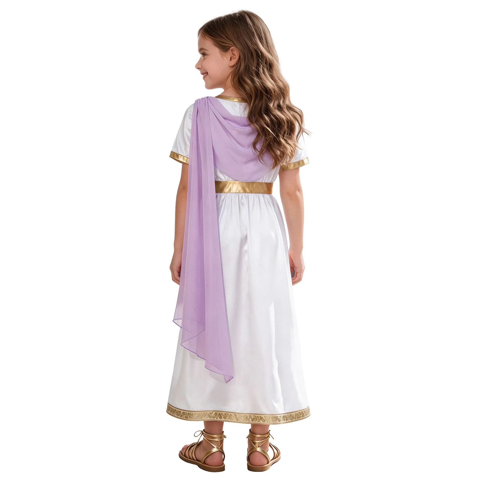 Kids Girls Ancient Greek Costume Halloween Athena Goddesses Greece Roman Toga Dress Shawl Capes Satin Robe Worship Choir Gowns