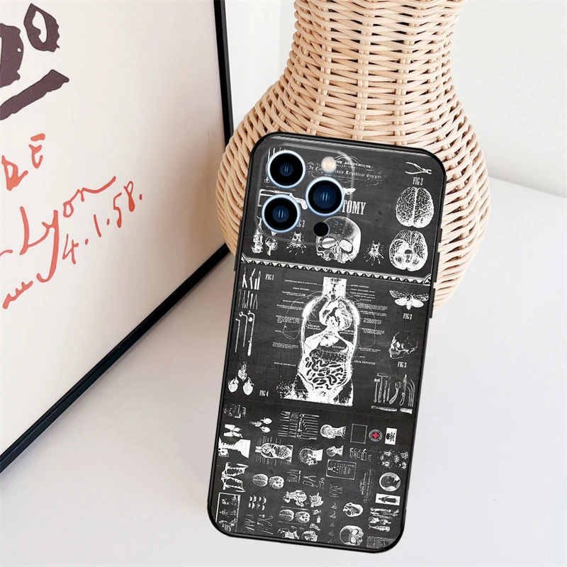 Radiological Human Organs Skeleton Cover Case For iPhone 14 Pro 11 16 15 Pro Max 12 13 Mini Plus XS X XR Funda