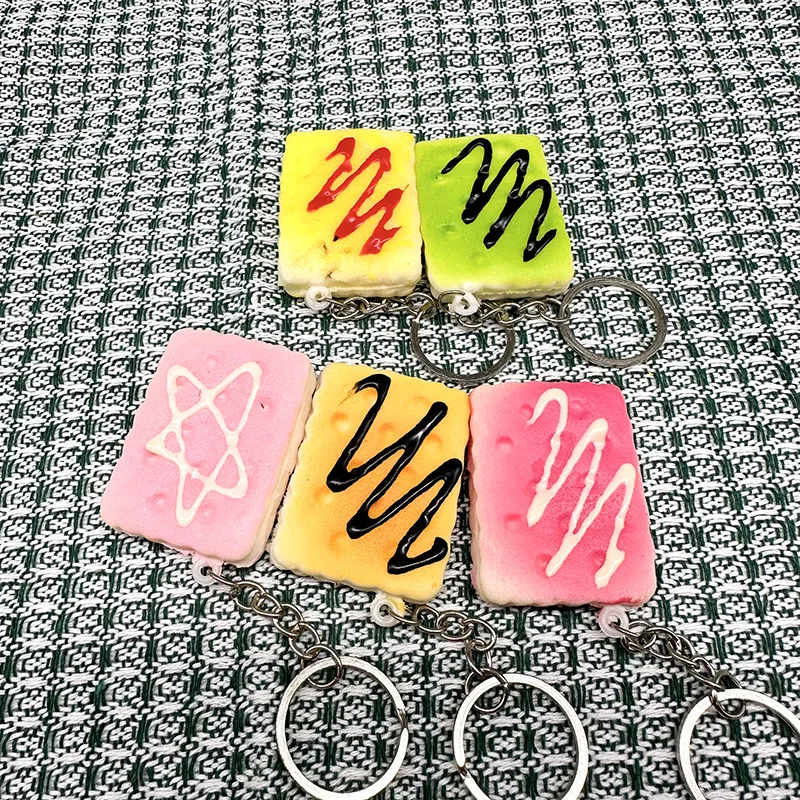 3Pcs/bag Simulation Square Biscuit Slow Rebound Soft Pinch Keychain Realistic Fun Food Adult Children Stress Relief Toy Pendant