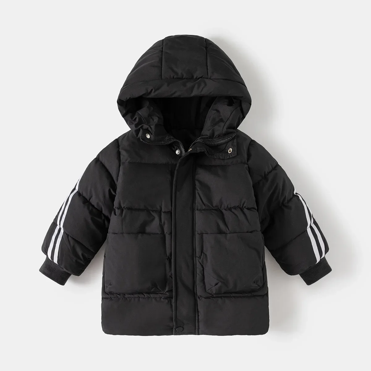 2025 الشتاء الاطفال ملابس الكورية نمط منتصف طول معطف الفتيان الفتيات سميكة سترة قطن الدافئة مقنعين 6-13Y الأطفال ملابس خارجية #1