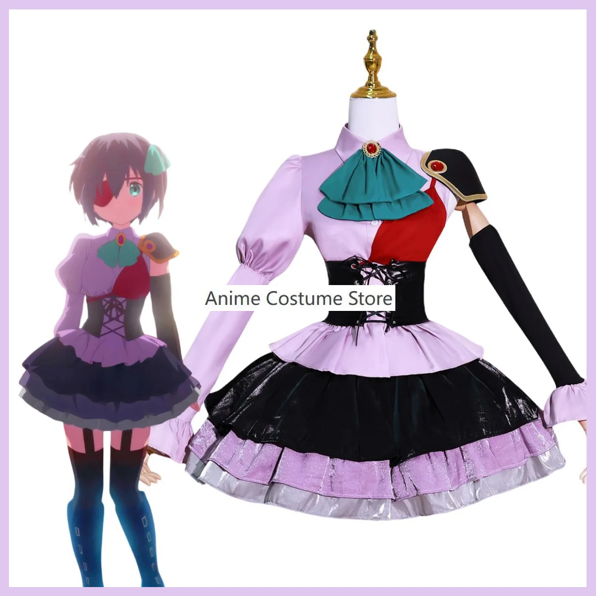 Takanashi Rikka Cosplay Costume Wig para Mulheres, Vestido Gótico Lolita, Anime Love, Chunibyo e Outros Delírios, Festival Escolar, Kawaii