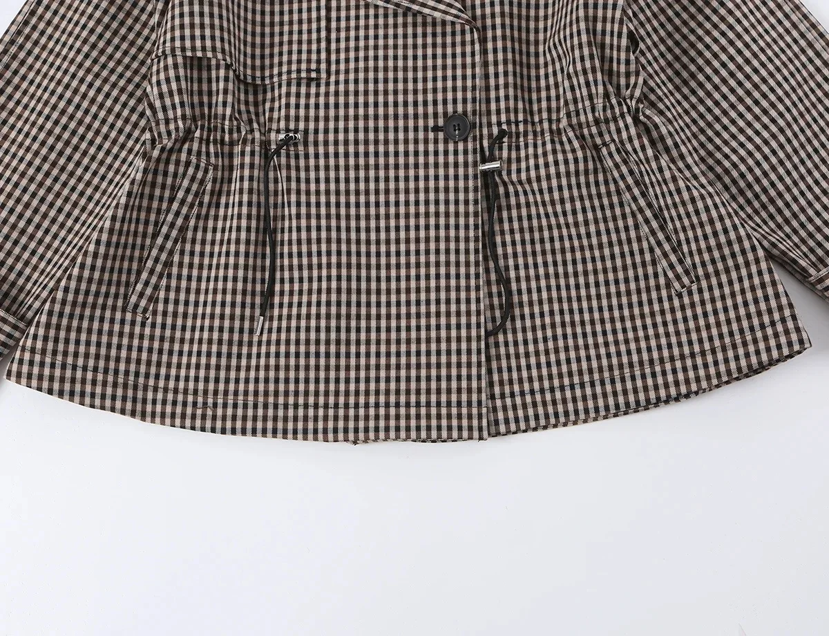 KONDALA Vintage Casual Chic Damen Trenchcoat, kariert, mit Einzelknopf, Umlegekragen, modischer Mantel, Herbst-Winter-Mantel 2026 – Detail 8
