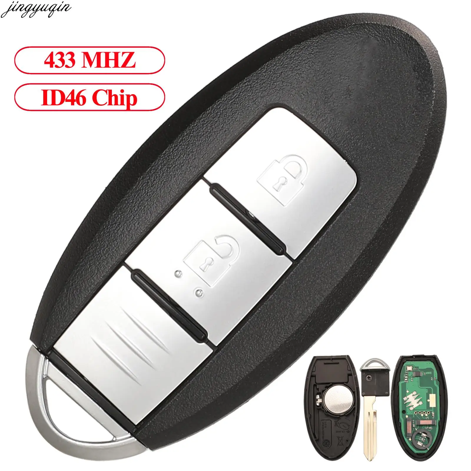 

Jingyuqin Remote Control Car Key ID46 PCF7952 433MHZ For Nissan CUBE JUKE LEAF MICRA NAVARA NOTE Tiida 2009-2017 2 Buttons