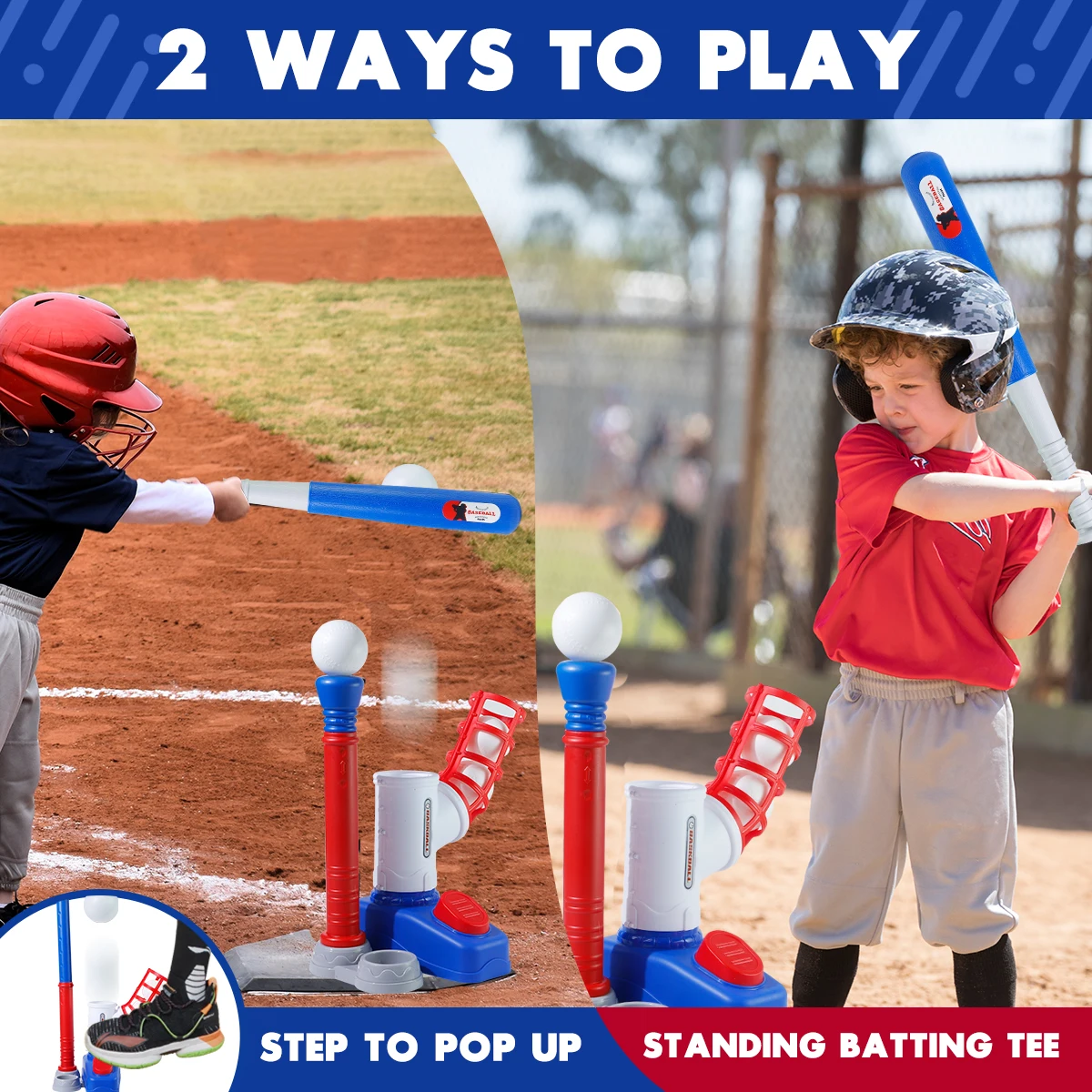 MQUDUO Boys Girls Baseball Batting Toy Set, 2 Ways Adjustable Tee Stand with Bat Ball and Glove Birthday Gift view 4