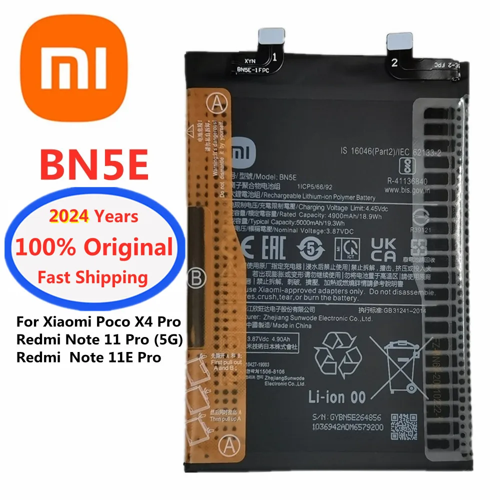 Batería 2024 Original BN5E para Xiaomi POCO X4 PRO / Redmi Note 11 Pro / 11E Pro 5G, 100% mAh, alta calidad, 5000 años