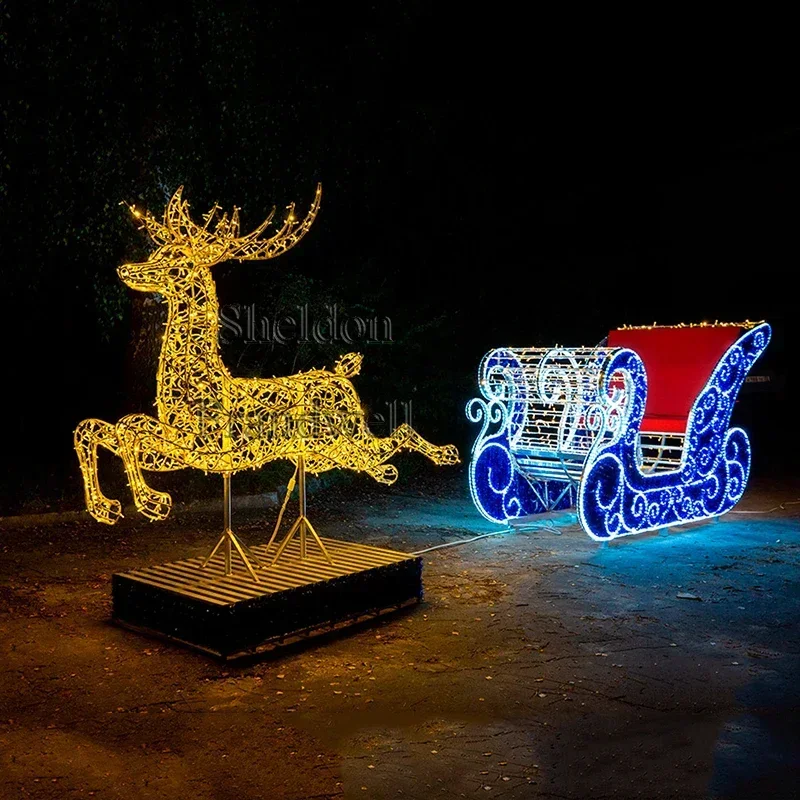 Santa Sledges/ Warm Light Santa Sled Car/ Life Size Santa Sleigh Reindeer Decoration