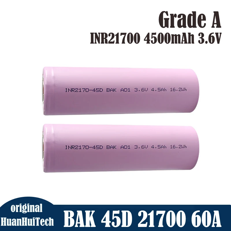 グレード A オリジナル BAK 45D 21700 テーブルレスセル最大 60A 放電 4500mAh 3.6V リチウム電池 21700-45D 電源バッテリー