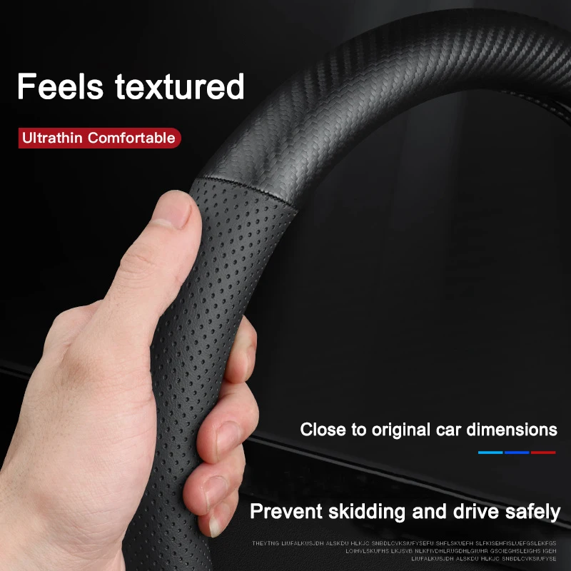 New For Peugeot 308 3D Carbon Fiber Round Steering Wheel Cover 37-38cm