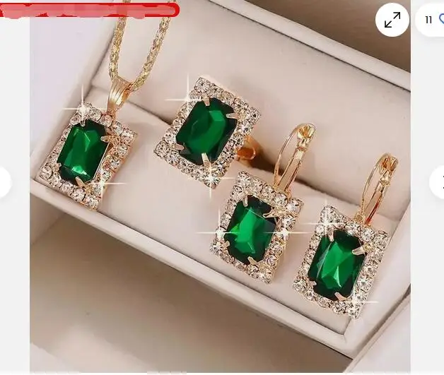 

Set + Earrings + Ring Green Zirconia Jewelry Party Fashion Women