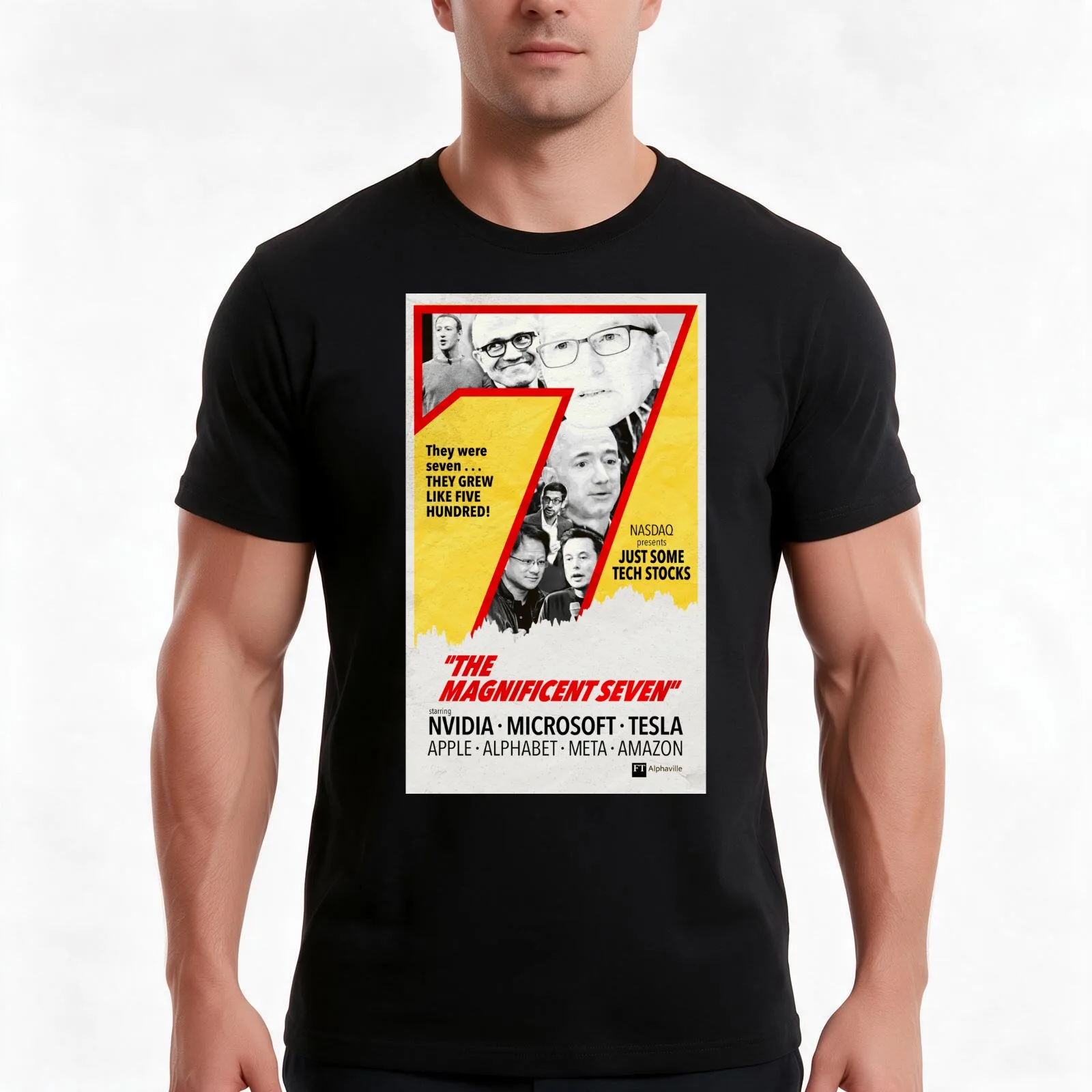 The Magnificent Seven (Stocks) T-Shirt Summer Casual Cotton Tee Oversized Streetwear Tops Vintage Graphic Print 100% Cotton
