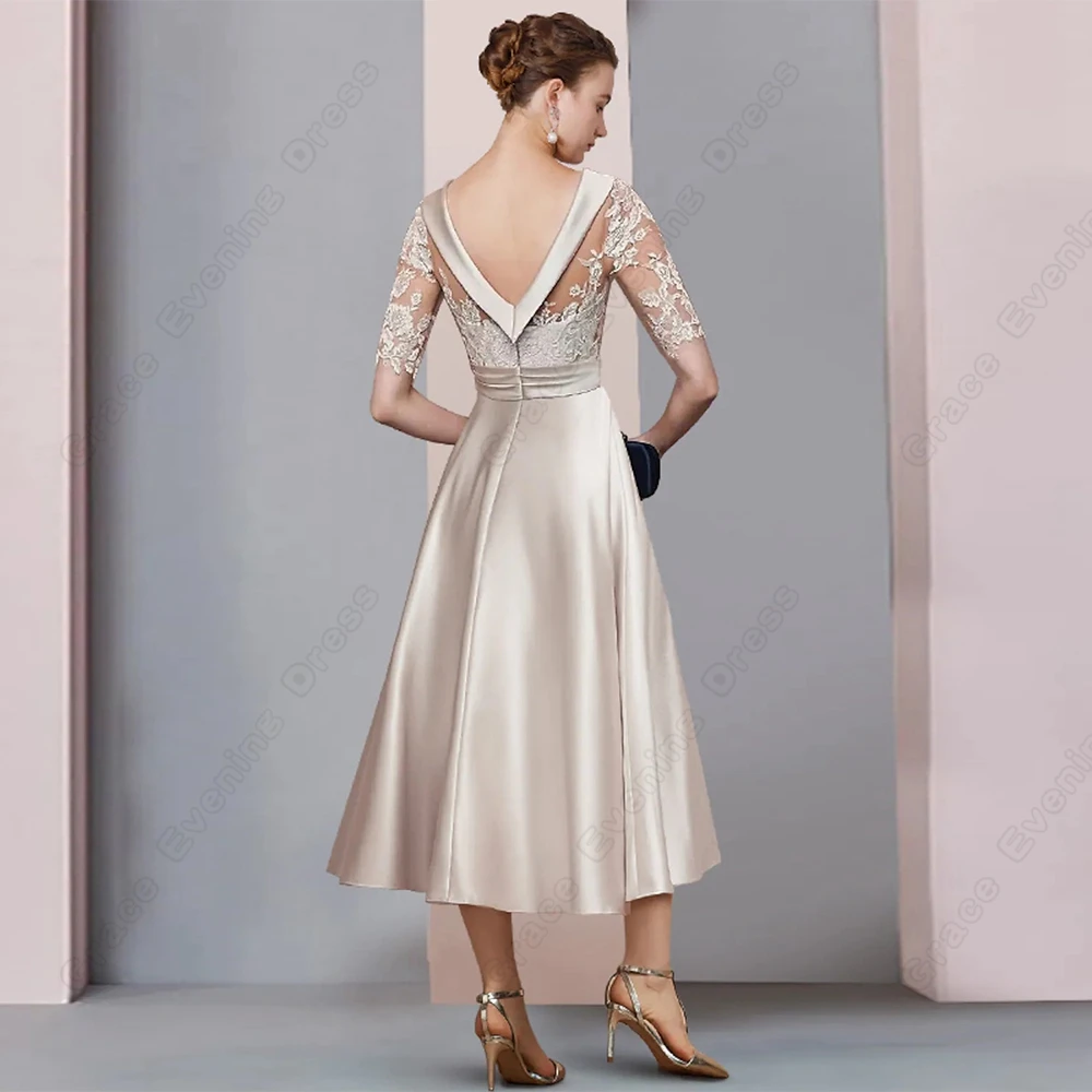 Champagne Half Sleeve Mutter der Braut Kleider für Formale Partei 2023 Sommer EINE Linie Knöchel Länge Scoop Hochzeit Party Kleid neue