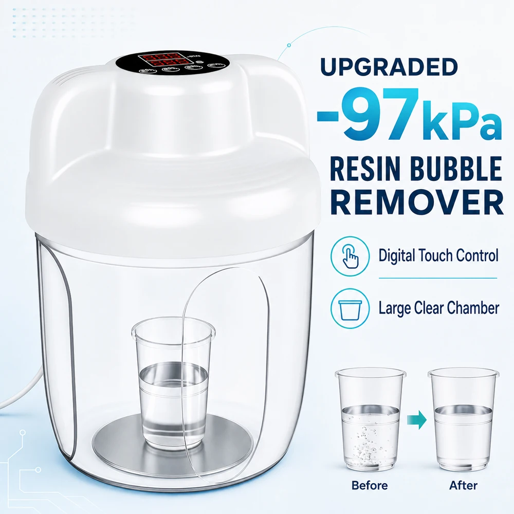 Upgraded -97kPa Resin Bubble Remover Vacuum Chamber with Digital Touch Control, Large Clear Chamber for Epoxy Resin Casting