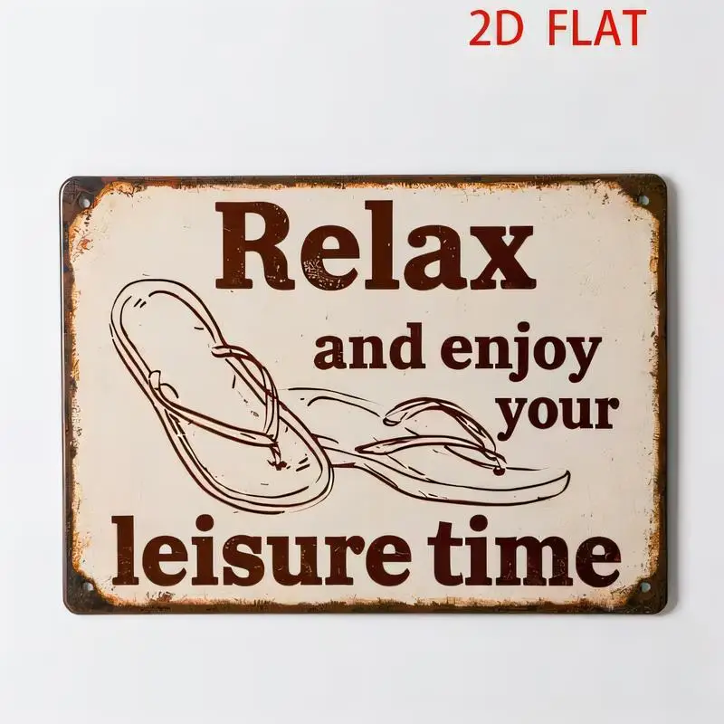 Relax & Enjoy Flip Flops Vintage Metal Tin Sign - Retro Rustic Iron Wall Art (Iron Material) with Leisure Design, Perfect for Ho