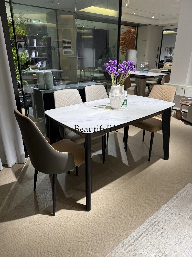 

Italian minimalist natural microcrystalline stone dining table modern simple small apartment rectangular household