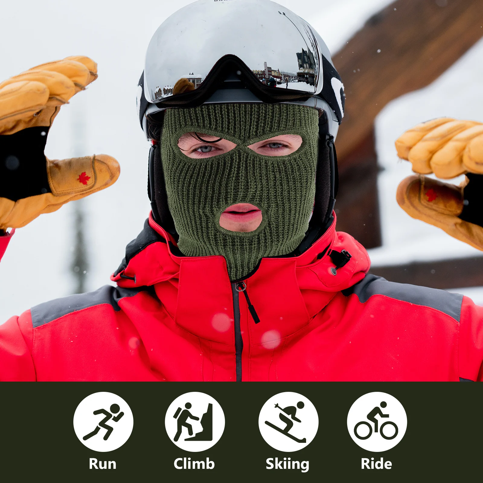 

Knitted Warm Ski Mask 3 Hole Full Face Cover Ski Mask Beanie for Winter Skiing Outdoor -Hole Full Face Cover
