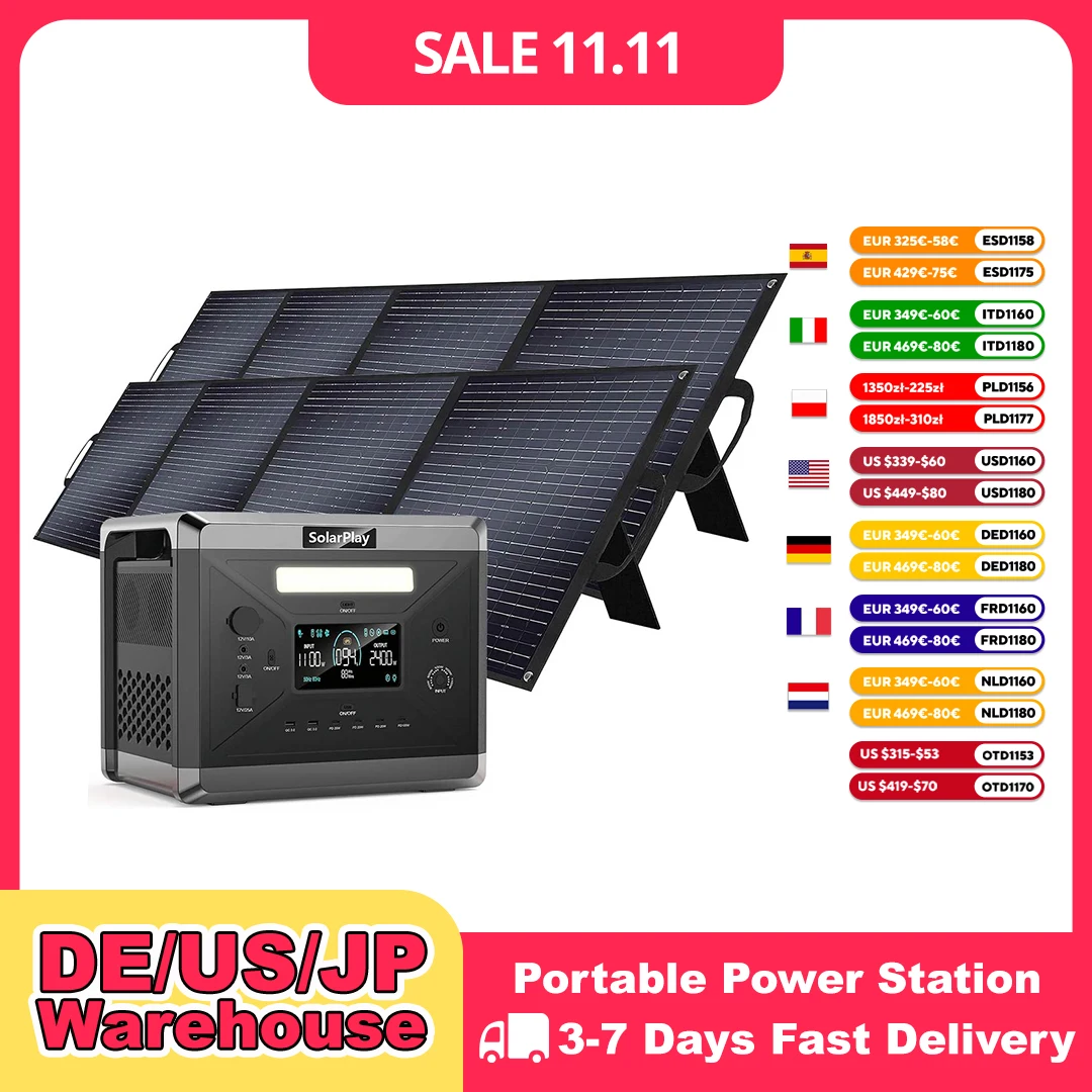 SOLARPLAY Q2501 2400W Portable Energy Storage Power Station With 200W Foldable Solar Panel Household Emergency Power Supply For Outdoor Camping