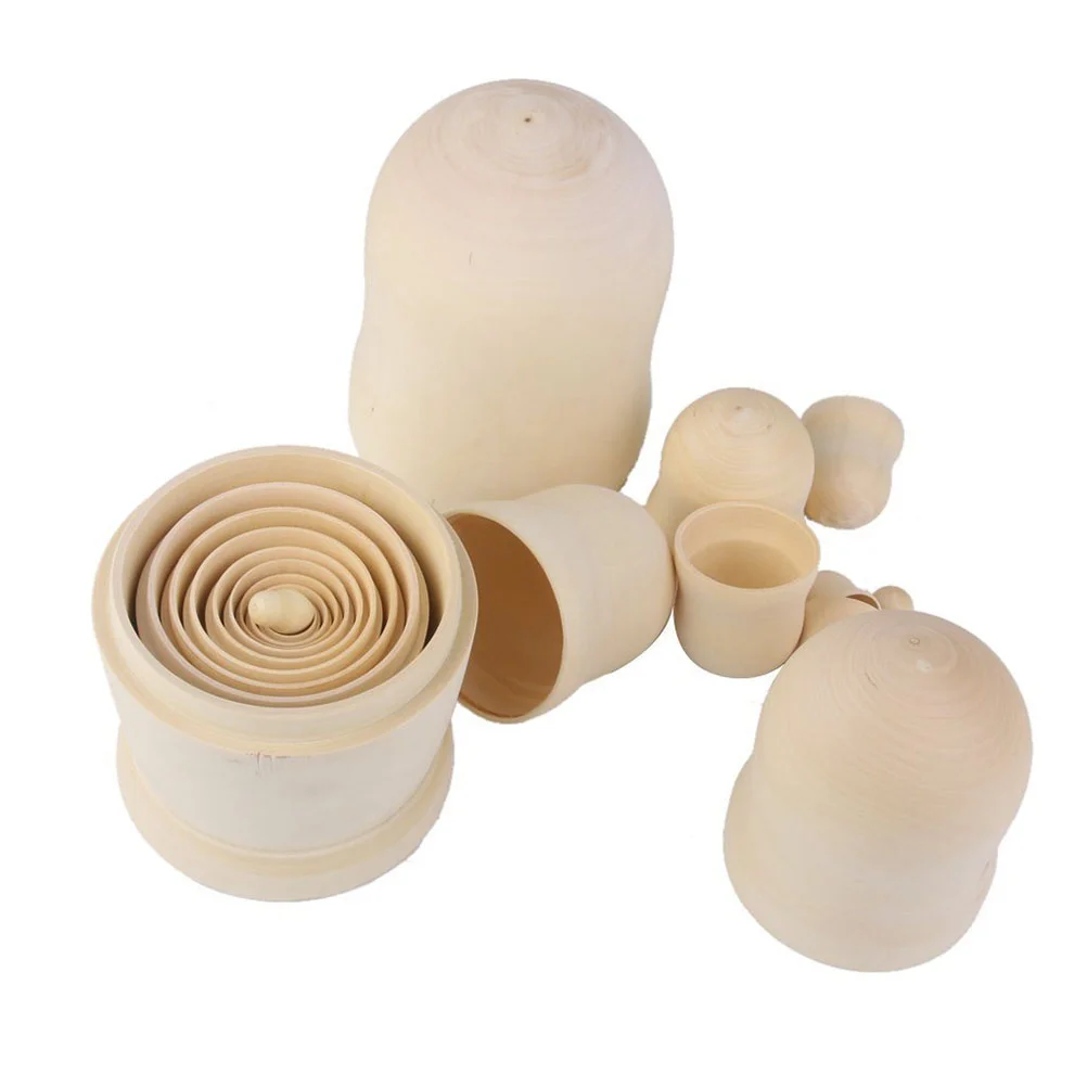 Een Set van 10 stuks Houten Russische Nesting Dolls Handgemaakte Wit Lichaam Matroesjka Poppen DIY Bisque Matroesjka Poppen