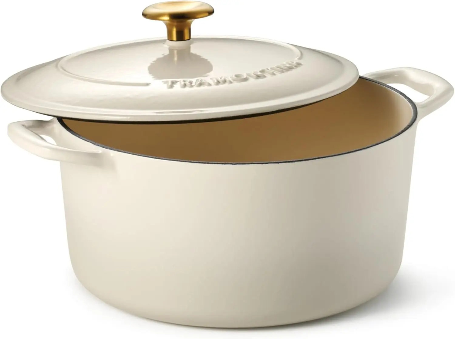 

Bestow Enameled Cast Iron Dutch Oven Pot with Lid, Round 5.5-quart, Latte with Gold Knob