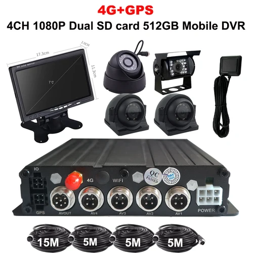 トレーニングカー用ビデオレコーダー,4G, GPS,wifi,DVR, 4チャンネル,1080p,デュアルSD, 512GB SDカード,トラックバス用4chモバイルMDVR