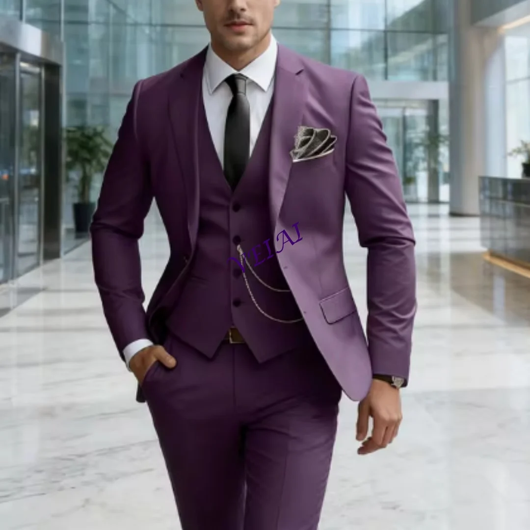 

Мужской костюм-тройка на заказ: смокинг для торжественных мероприятий, с двумя пуговицами, лацканами-клеш и жилетом, брюки в комплекте