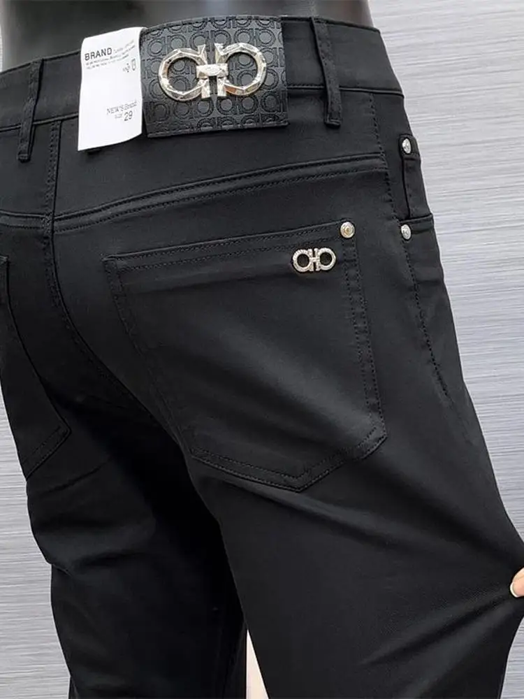 

Мужские повседневные брюки американского стиля, облегающие, немнущиеся, без катышков, для делового стиля, осенне-зимние, легкие, класса люкс, зауженные к низу