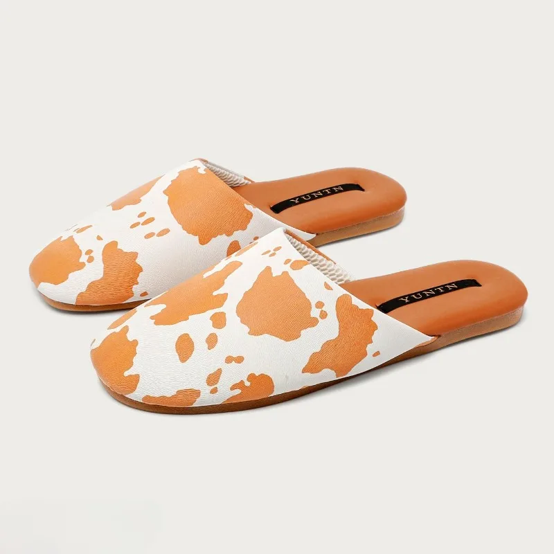 Spring Autumn New Flat Women Home Slippers Milk Pattern Round-toe Non-slip Floor Shoes Slides Soft Sole Comfortable Indoor Shoes