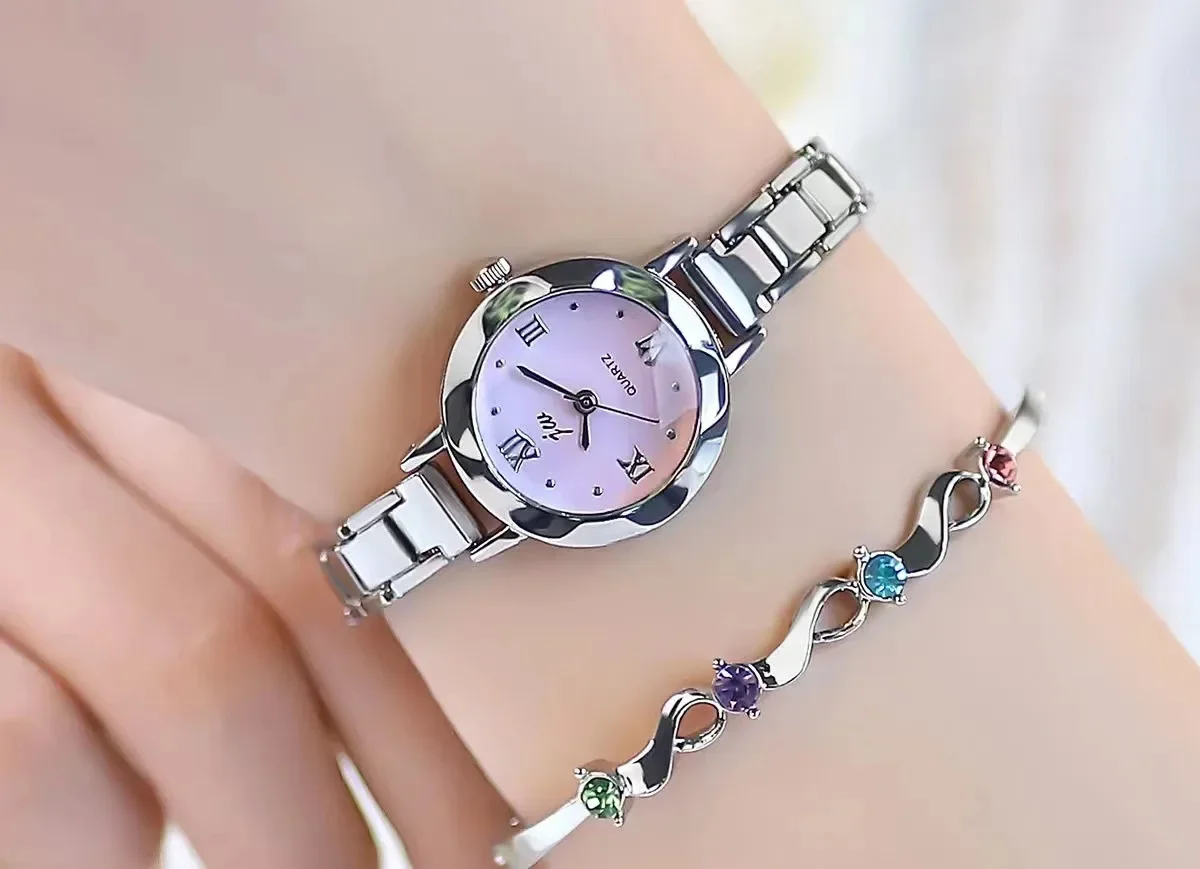 Ladies Watch Fashion Students Small Round Dial Steel Band Trend Temperament Quartz Wristwatch Personality Bracelet Watch Relojes