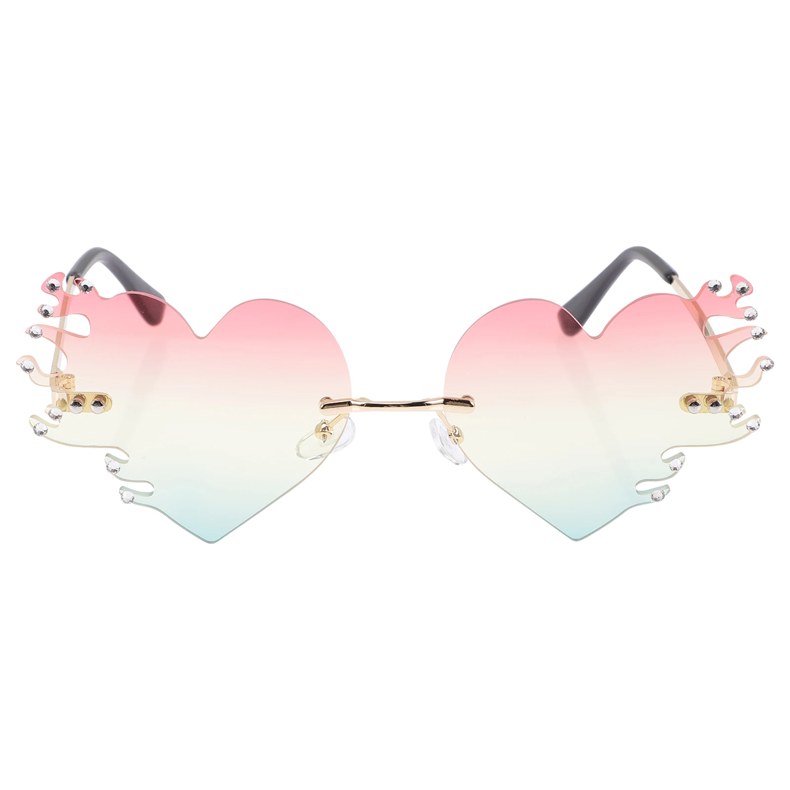 

Flame Heart Sunglasses Metal Pc Frameless Party Eyeglasses Creative Photo Props Festival Carnival