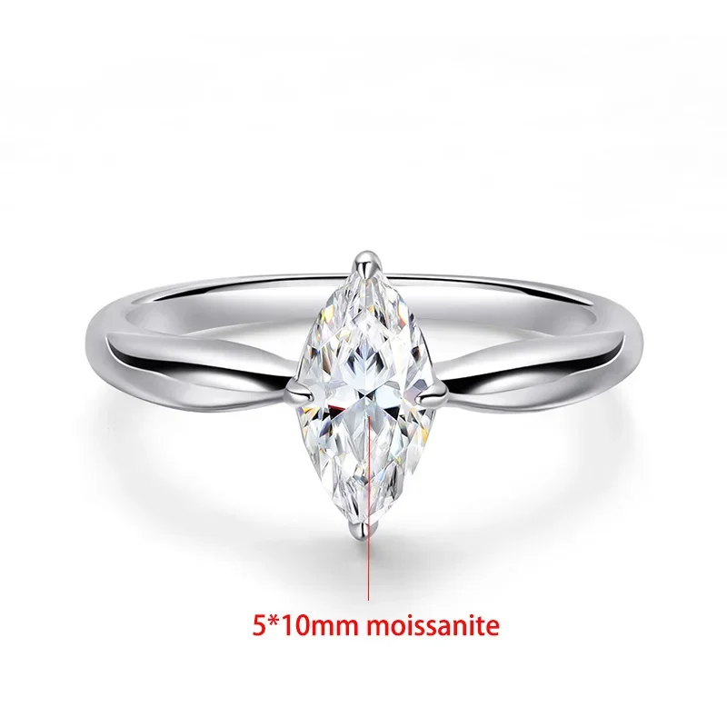 TFGLBU Trendy 1/2/3CT D Color Marquise Cut Moissanite Band with Gra Certificate S925 Silver Wedding Rings for Women Wholesale