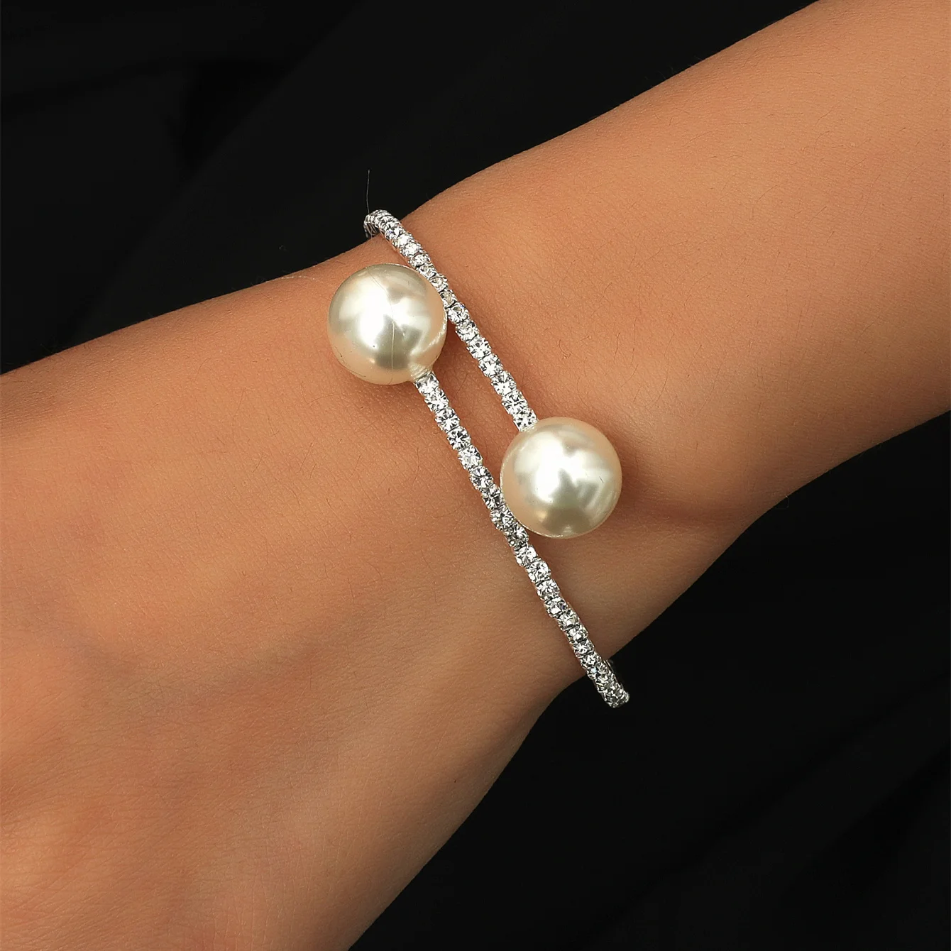 Elegant Crystal Imitation Pearl Open Bracelets for Women