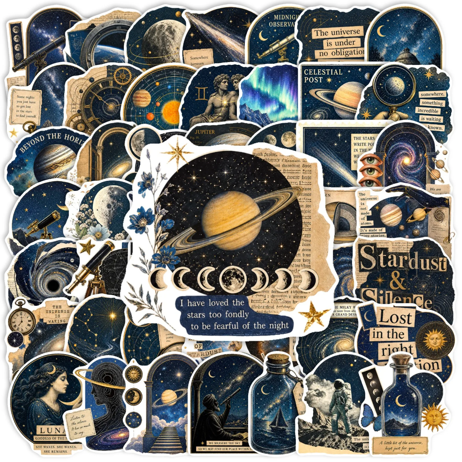 50pcs Retro Astronomy Universe Planets Stickers for Suitcase Phone Notebook Galaxy Moon Astrology Aesthetic Decals Sticker