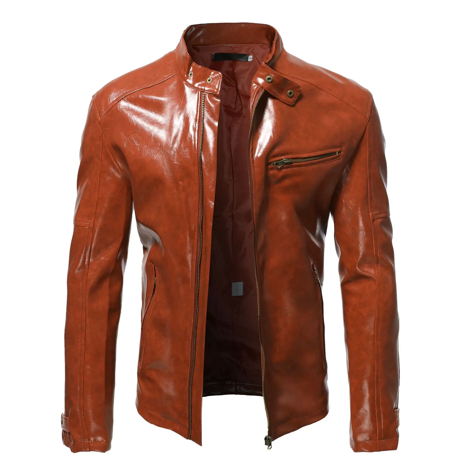 

2022 Men Autumn Brand New Causal Vintage Leather Jacket Coat Men Spring Outfit Design Motor Biker Pocket Pu Leather Jacket S-5XL