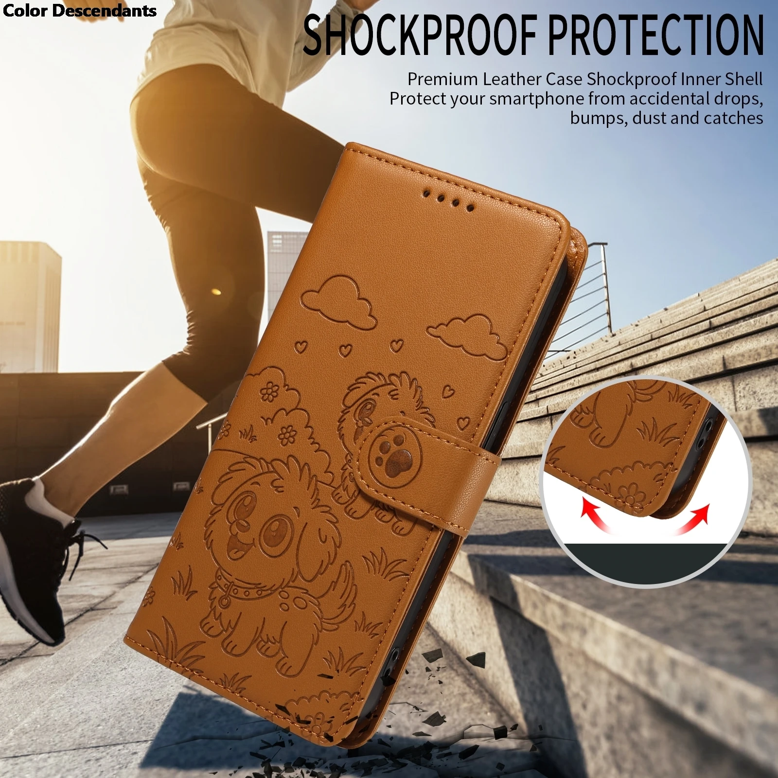 Voor Funda iPhone 17 15 14 13 12 11 16 Pro Max 3D Hond Patroon Telefoonhoesje iPhone 17 Air 16E 15 Plus Gevallen Lederen Portemonnee Flip Cover