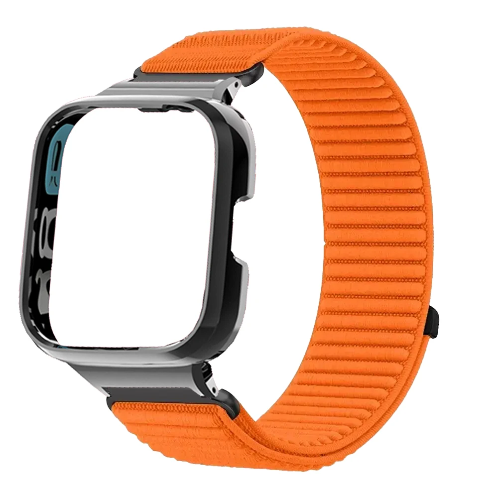 حزام نايلون لساعة Xiaomi Mi Watch Lite Band Redmi Watch 2 4 3 Active مع حافظة حماية ممتصة للصدمات وسوار بديل بحلقة مغناطيسية