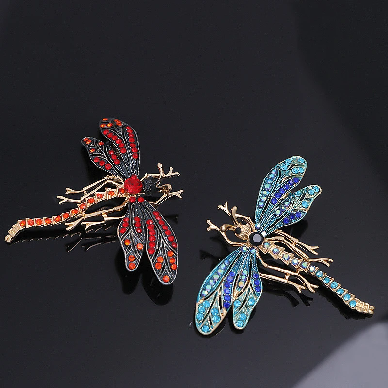 Crystal Vintage Dragonfly Brooches for Women Girls Dress Coat Accessories Cute Fashion Wedding Jewelry Gifts Large Insect Brooch
