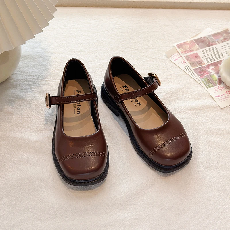 Girls Buckle Mary Jane School Shoes Classic Round Toe Dress Flats Comfortable Daily Princess Dress Casual Uniform Shoes for Kids