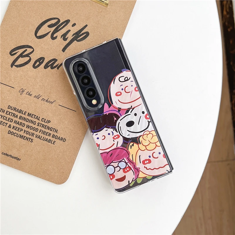 Phone Case For Samsung Galaxy Z Fold 3 4 5 Cute Monsters Sanrio Kitty Melody Kuromi Transparent Hard PC + Soft Edge Back Cover