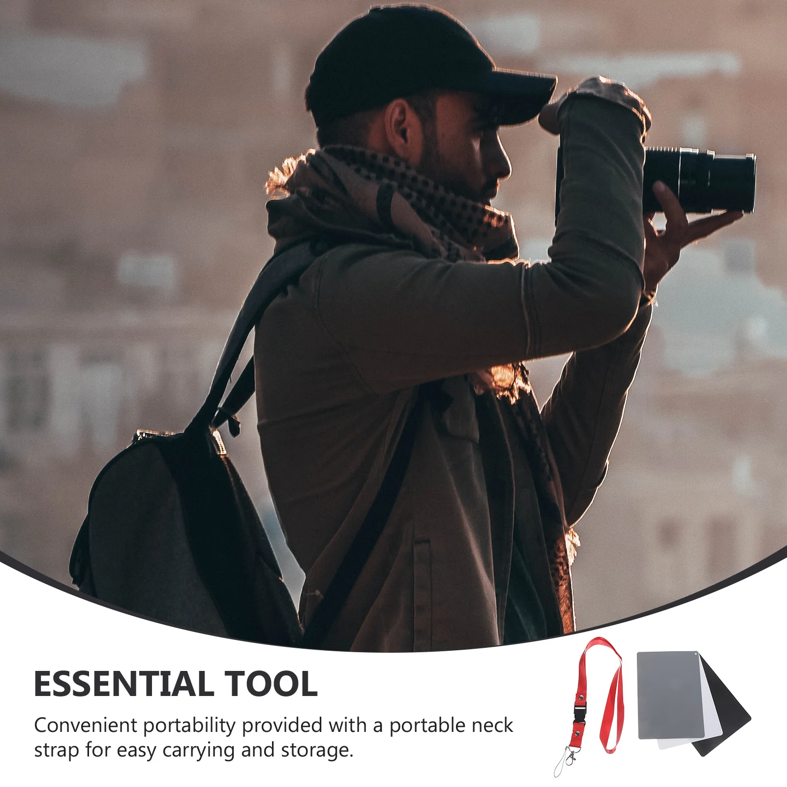 بطاقة توازن التصوير الفوتوغرافي باللون الرمادي والأسود والأبيض أداة معايرة محمولة لمدقق التعرض لكاميرا Dslr مع حزام #1