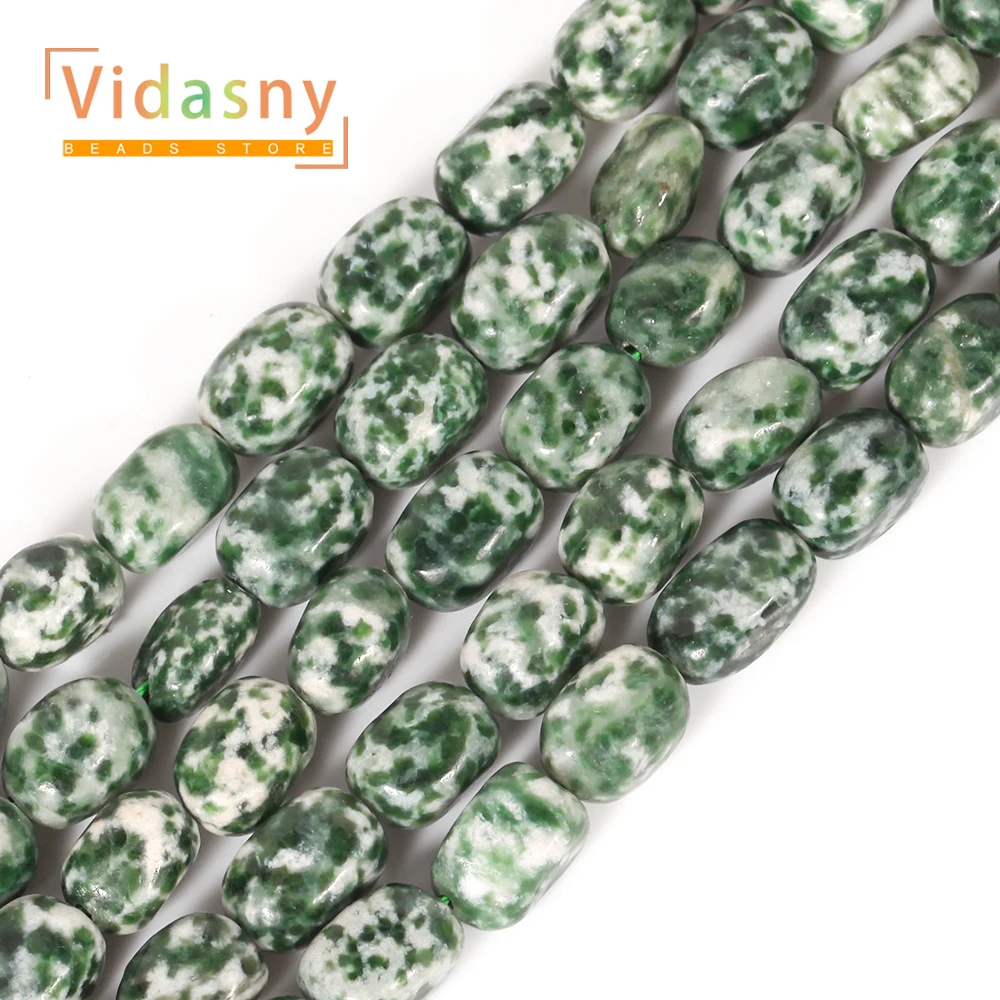 8-10mm Naturstein Grüner Fleckenstein Unregelmäßige Ovale Lose Perlen für Schmuckherstellung DIY Armbänder Zubehör – Detail 3
