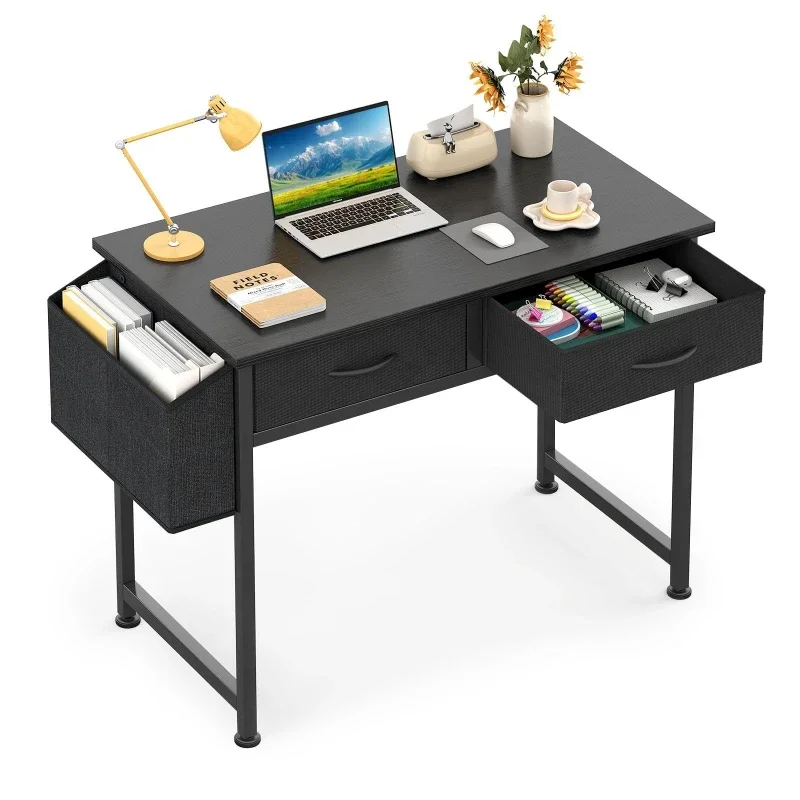 Modern minimalist computer desk with fabric drawers Bedroom home desk with side pockets and hooks