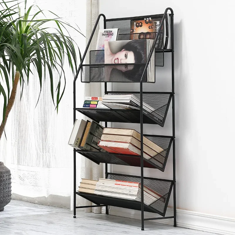 Bookshelf Simple Floor Living Room Solid Iron Multi-Layer Shelf Bedroom Storage Rack Display Stand Bookcase Desk Bookshelves