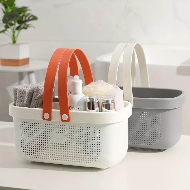 1pc Portable Plastic Bath Basket with Over-the-Tank Mounting for Bathroom Toiletry and Toilet Paper Storage Container