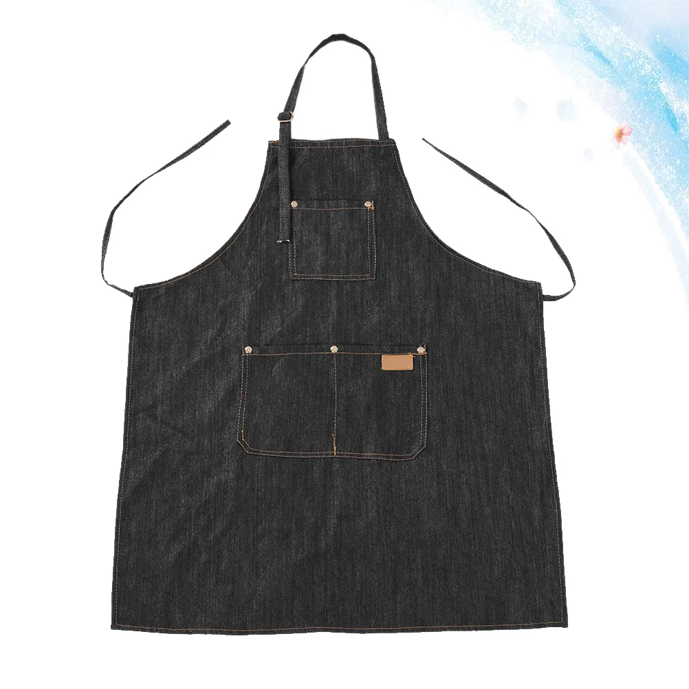 

Denim Apron Unisex Halter Neck Adjustable Straps Pocket Baking Cooking Gardening Work Clothes Home Coffee Shop