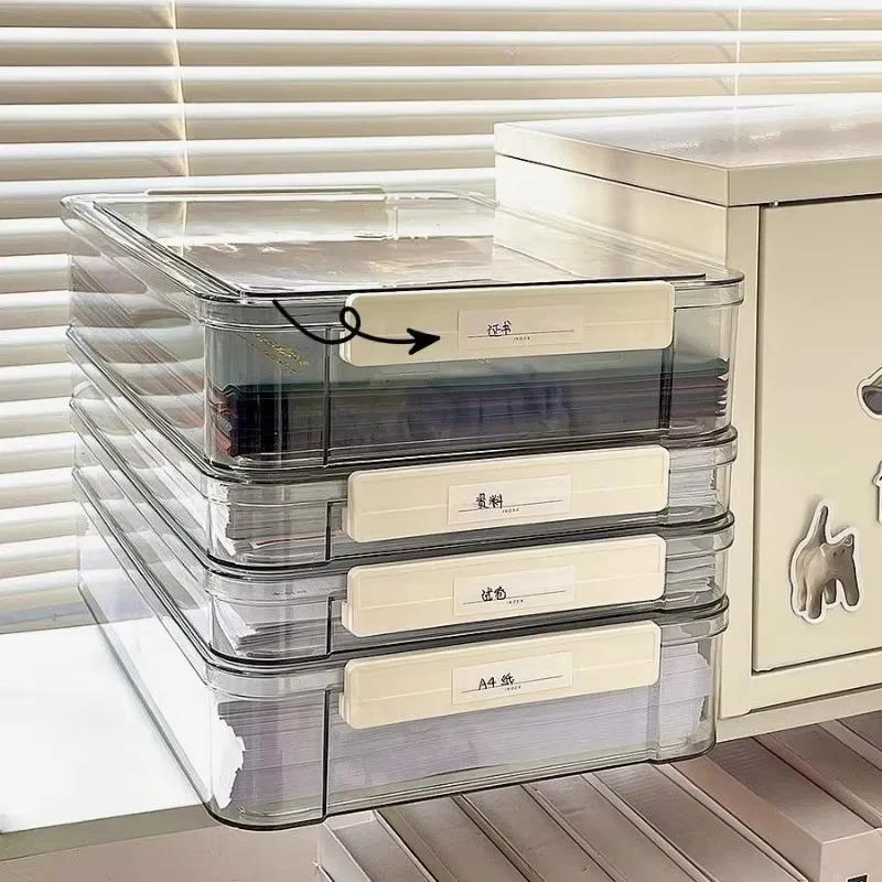 A4 File Storage Box Organizing Box Transparent Dust-Proof Large-Capacity Plastic Storage Box for Storing Examination Papers